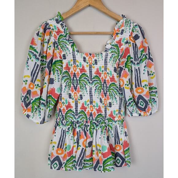 Emily McCarthy Havana Puff Sleeve Top Jungle Ikat S - Picture 1 of 8